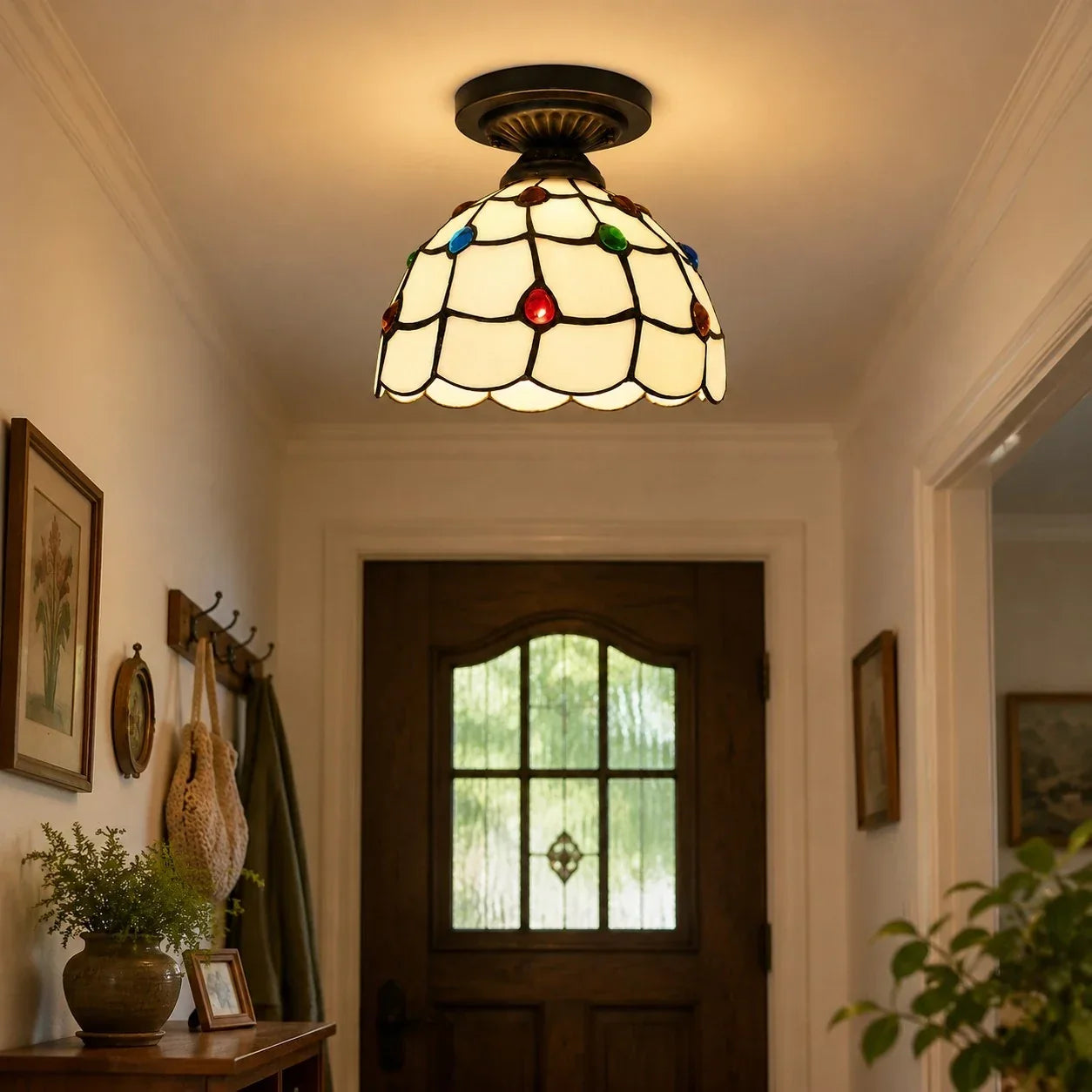 Tiffany-Style Stained Glass Flush Mount Light | Souliia