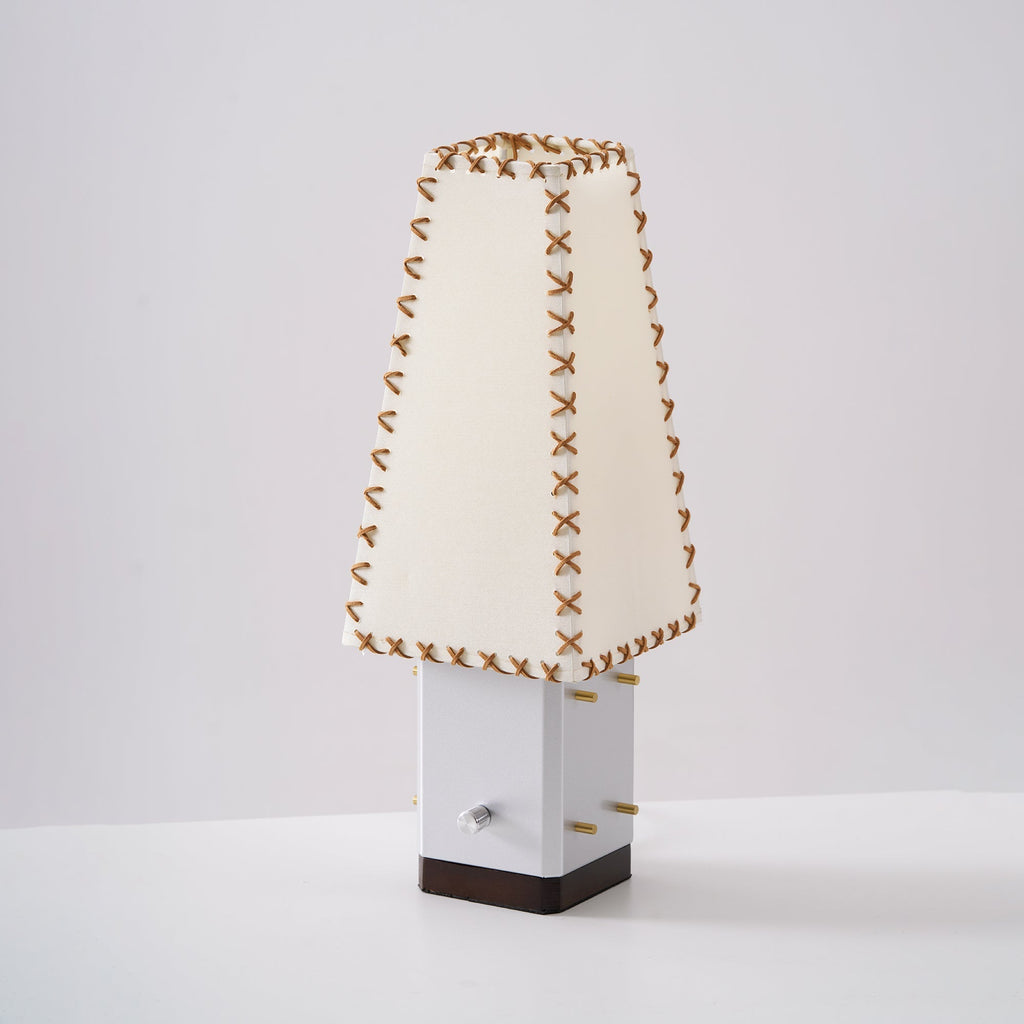 Modern Geometric Metal Table Lamp – Parchment Shade for Bedroom Nightstand Lighting | Souliia