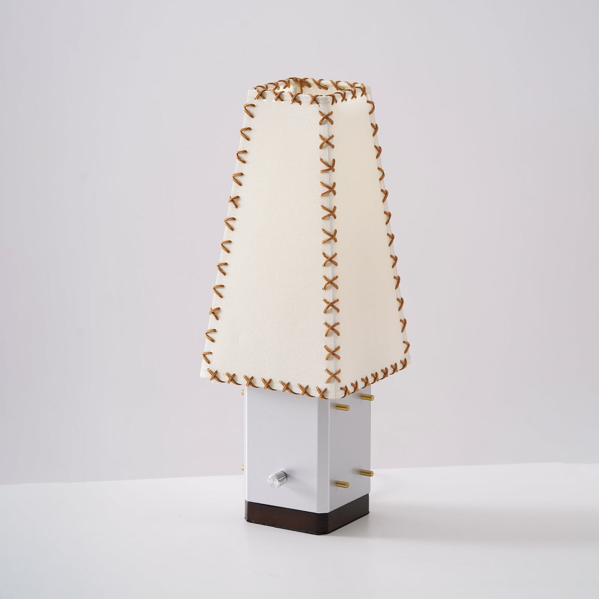 Modern Geometric Metal Table Lamp – Parchment Shade for Bedroom Nightstand Lighting | Souliia