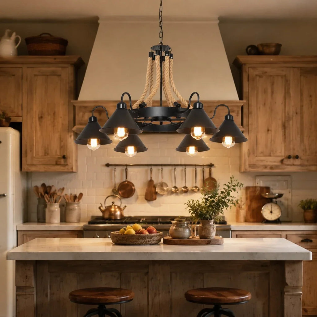 Rustic Farmhouse Rope Chandelier | Souliia