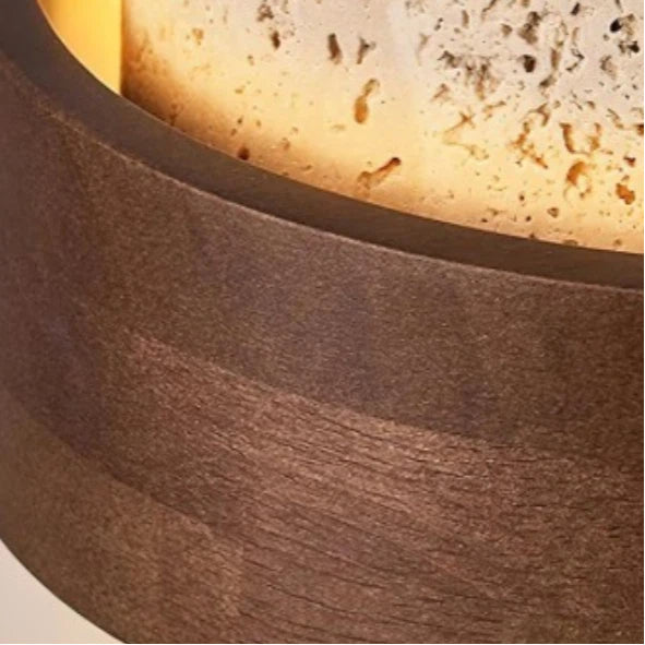 Stonel Contemporary Travertine Cylinder Pendant Lamp with Wood Frame U14 | Souliia
