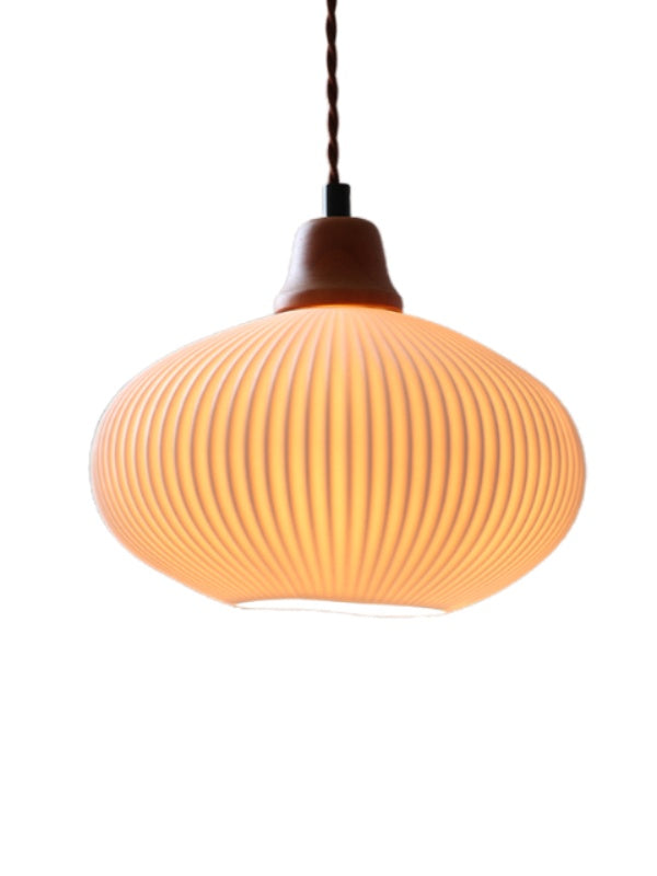 Ribbed Ceramic Pendant Light – Nordic Pendant Light with White Ceramic Elegance | Souliia