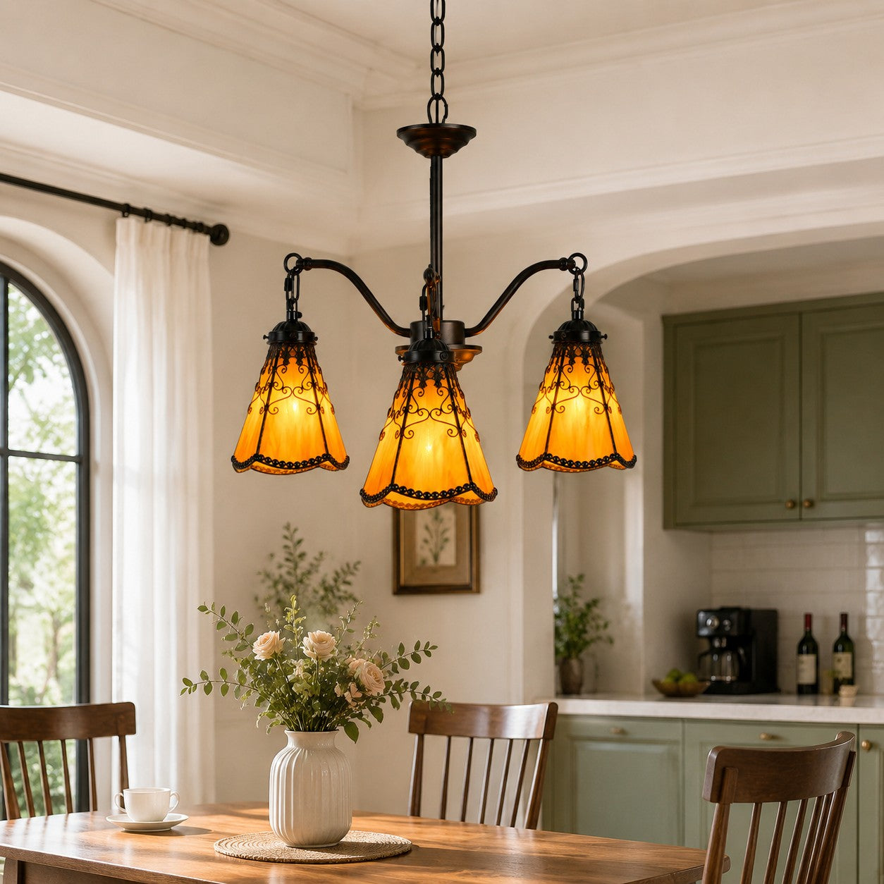 Tiffany-Style 3-Light Glass Pendant Chandelier | Souliia