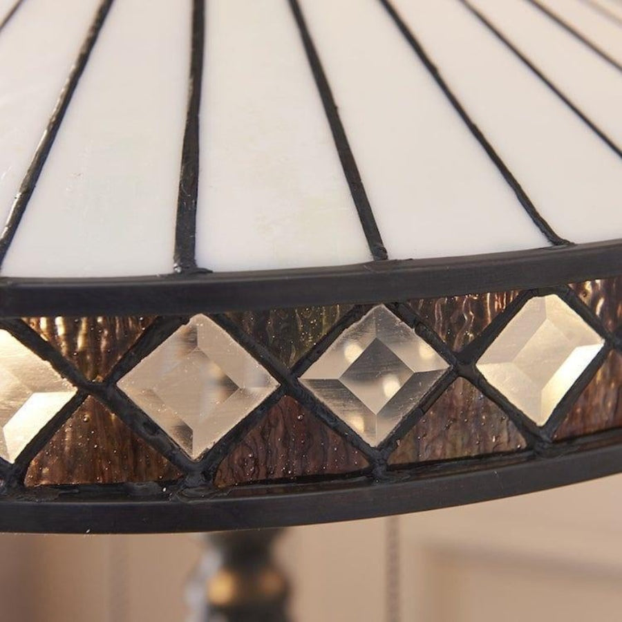 TF Geometric Stained Glass Table Lamp with Amber and Cream Panels – Tiffany Style Accent Lamp for Bedroom and Study | Souliia