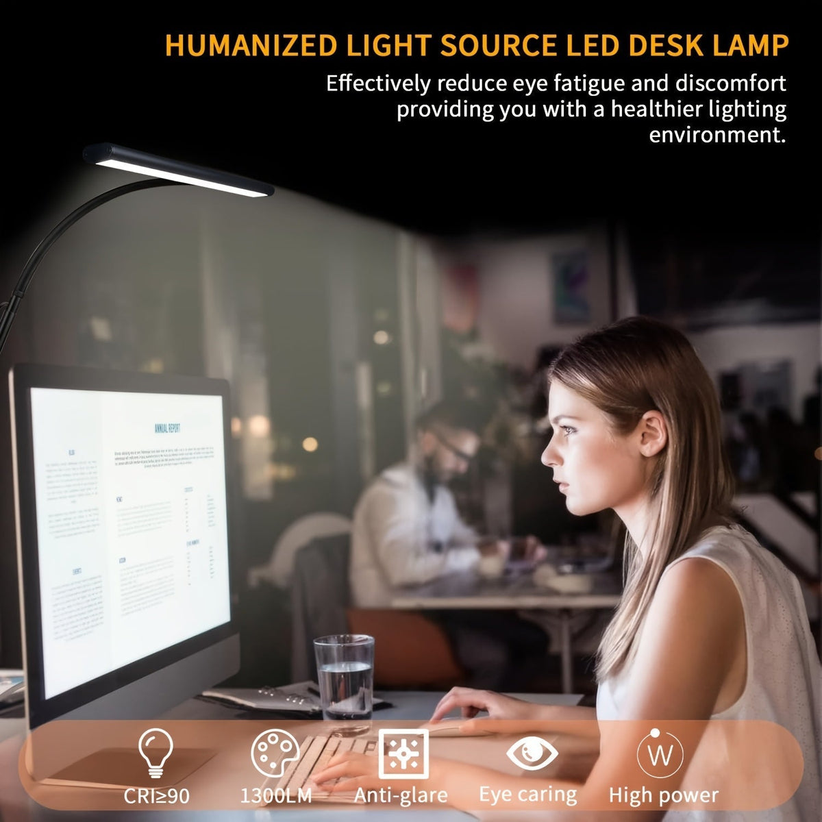 Widelux Ultra-Wide Clip-On Desk Lamp — 3-Color Temperature Control, Secure Desktop Clip