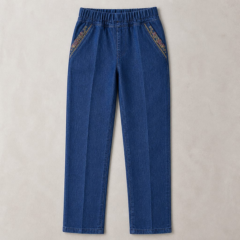 SculptEase – Pull-On Stretch Straight Leg Jeans with Embroidered Pockets - Souliia