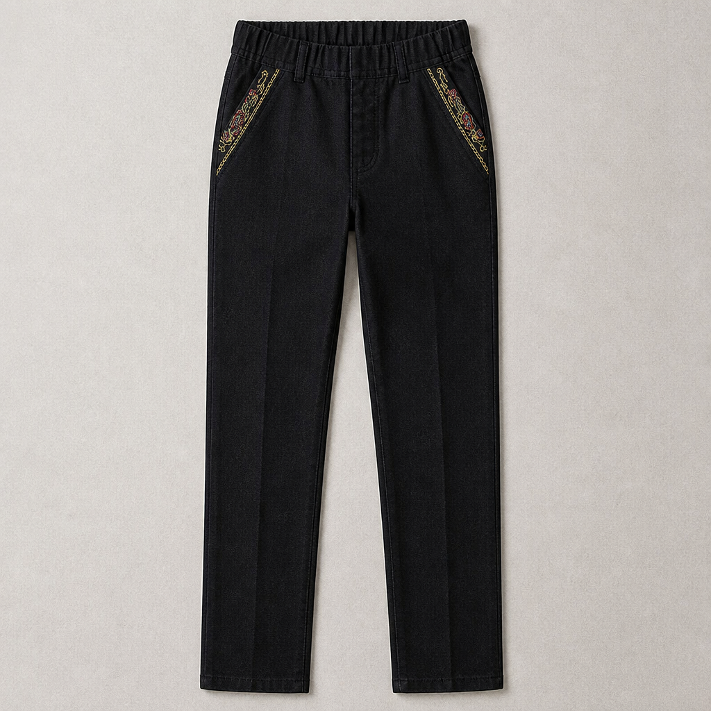 SculptEase – Pull-On Stretch Straight Leg Jeans with Embroidered Pockets - Souliia