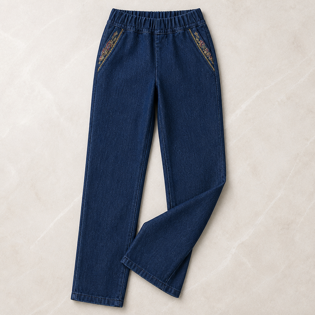 SculptEase – Pull-On Stretch Straight Leg Jeans with Embroidered Pockets - Souliia