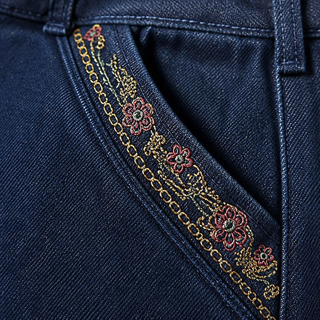 SculptEase – Pull-On Stretch Straight Leg Jeans with Embroidered Pockets - Souliia