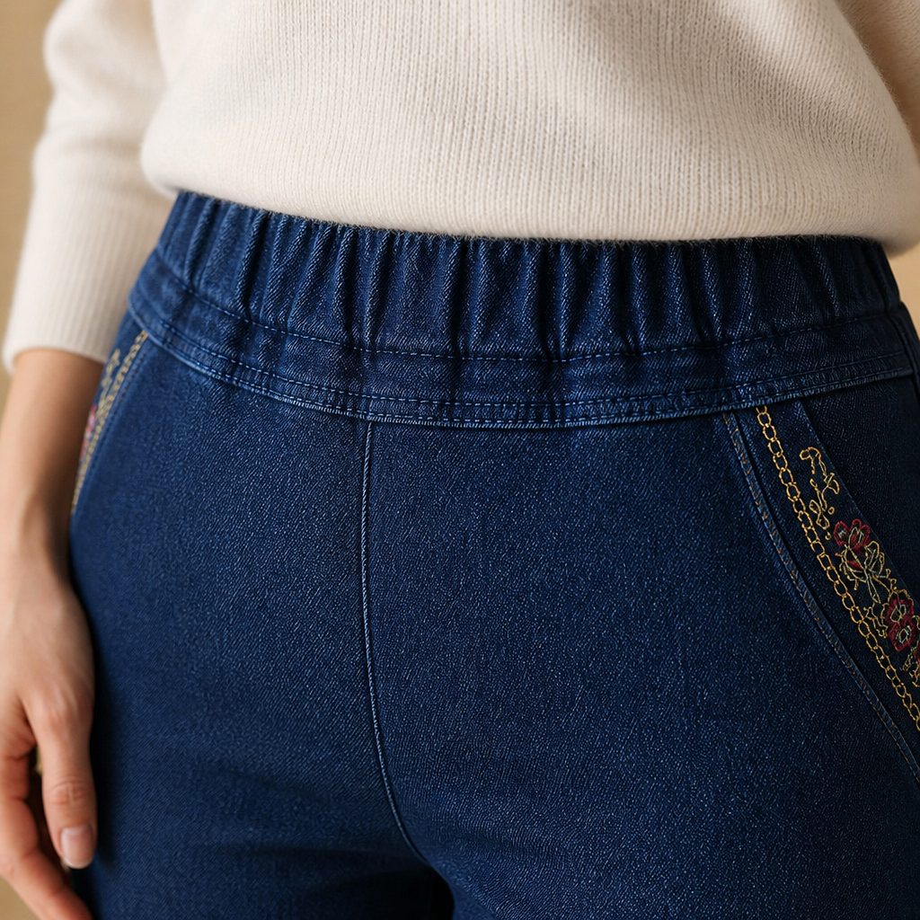SculptEase – Pull-On Stretch Straight Leg Jeans with Embroidered Pockets - Souliia