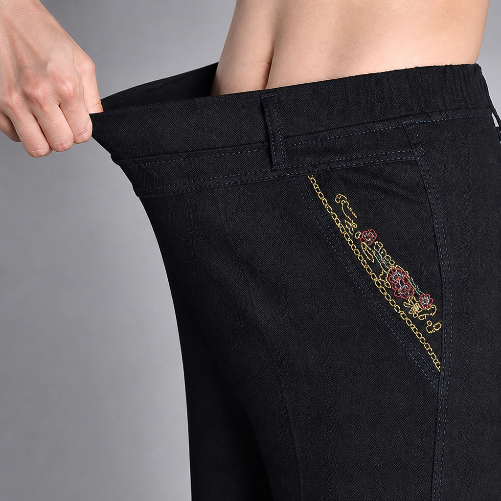 SculptEase – Pull-On Stretch Straight Leg Jeans with Embroidered Pockets - Souliia