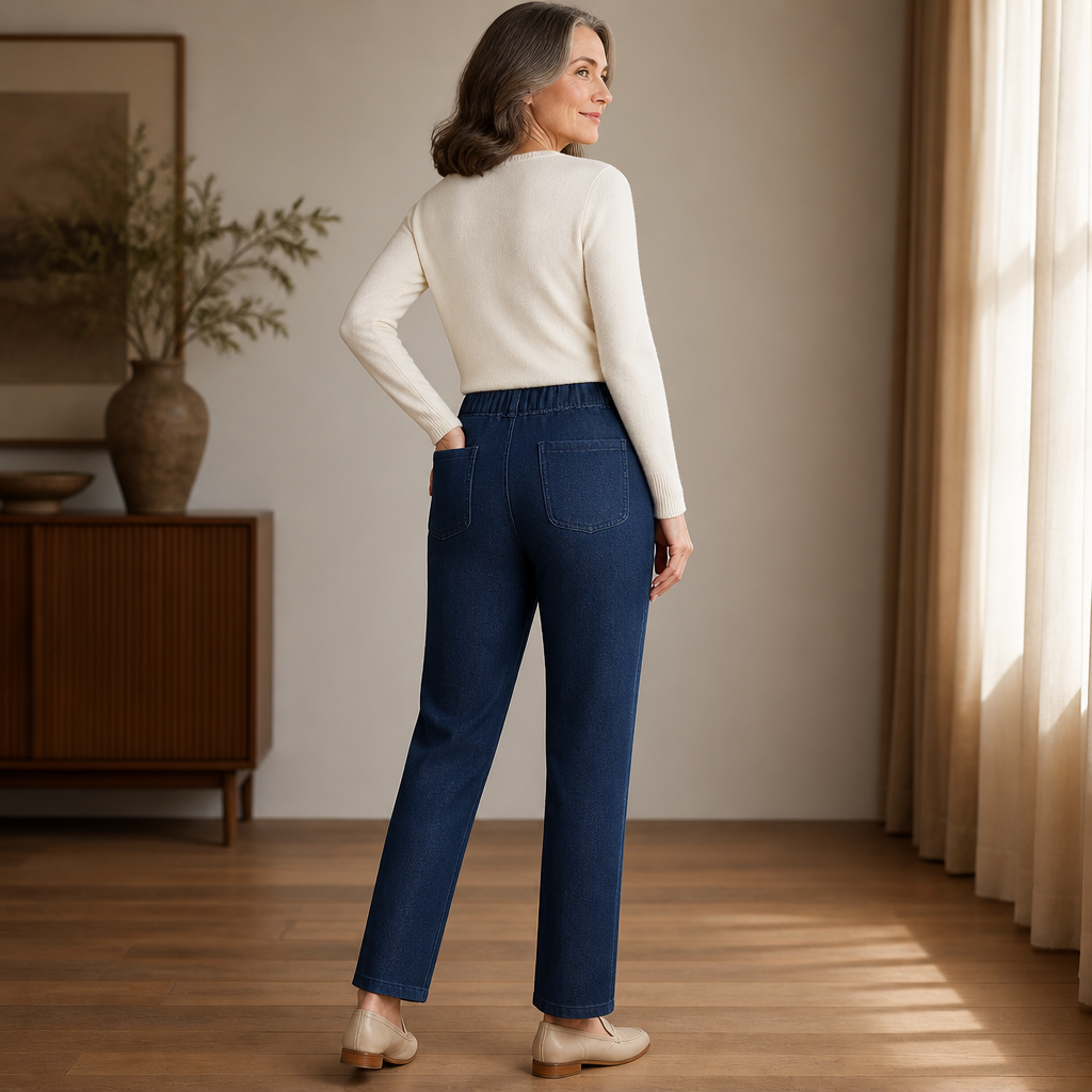 SculptEase – Pull-On Stretch Straight Leg Jeans with Embroidered Pockets - Souliia