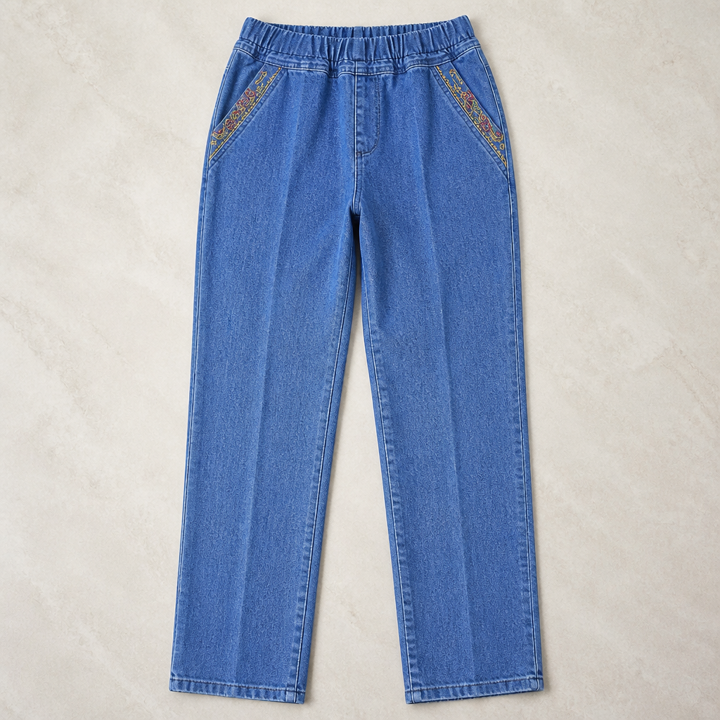 SculptEase – Pull-On Stretch Straight Leg Jeans with Embroidered Pockets - Souliia