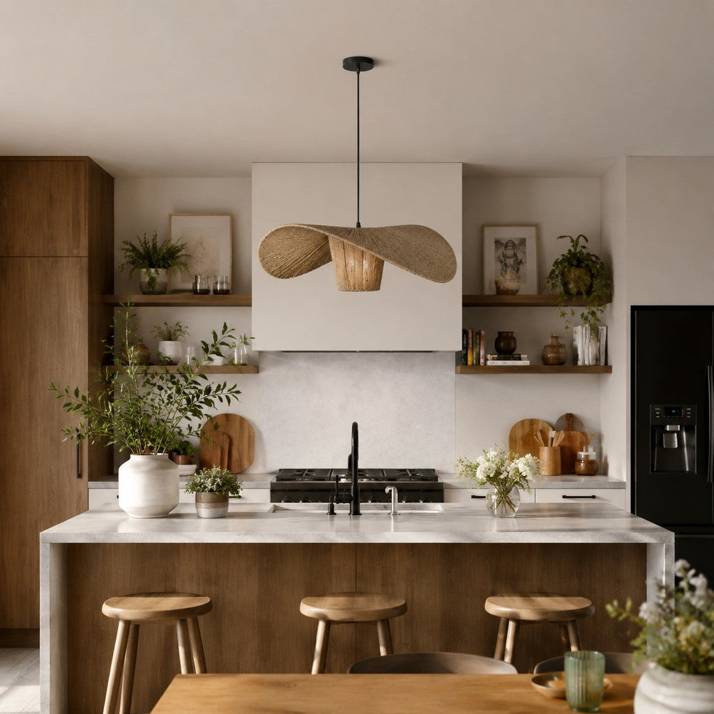 Rattan Hemp Rope Pendant Light for Dining Room | Souliia