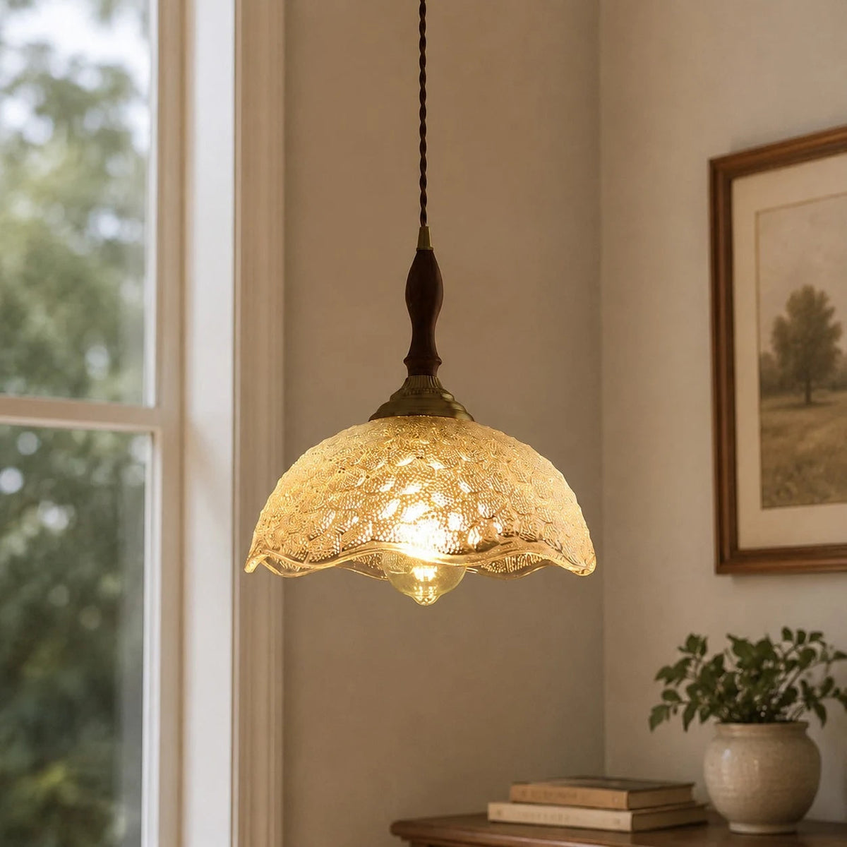 Vintage pendel i bølgekantet glas | Souliia