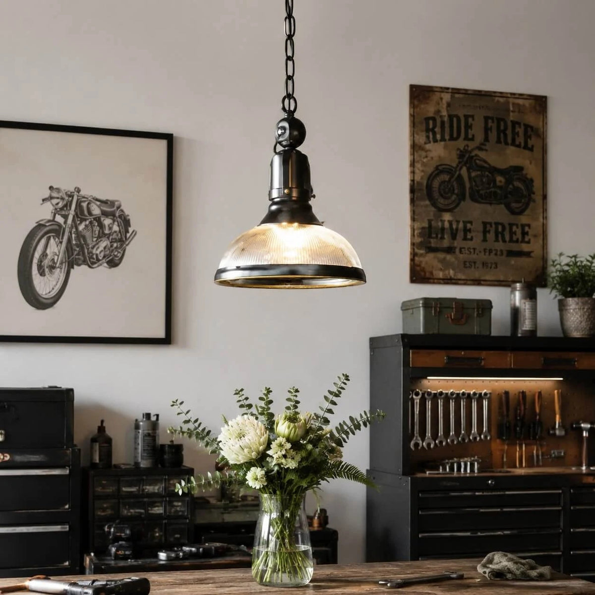 Vintage Industrial Billiard Pendant Light with Glass or Iron Shades | Souliia