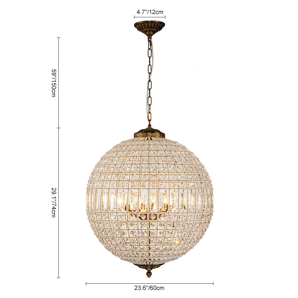 Luxurious Vintage Crystal Globe Chandelier with Antique Brass Finish | Souliia