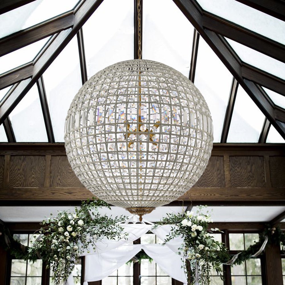 Luxurious Vintage Crystal Globe Chandelier with Antique Brass Finish | Souliia