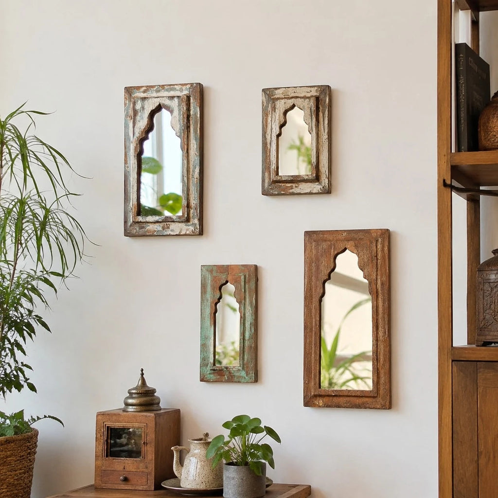 Rustic Carved Wood Arch Wall Mirror | Souliia