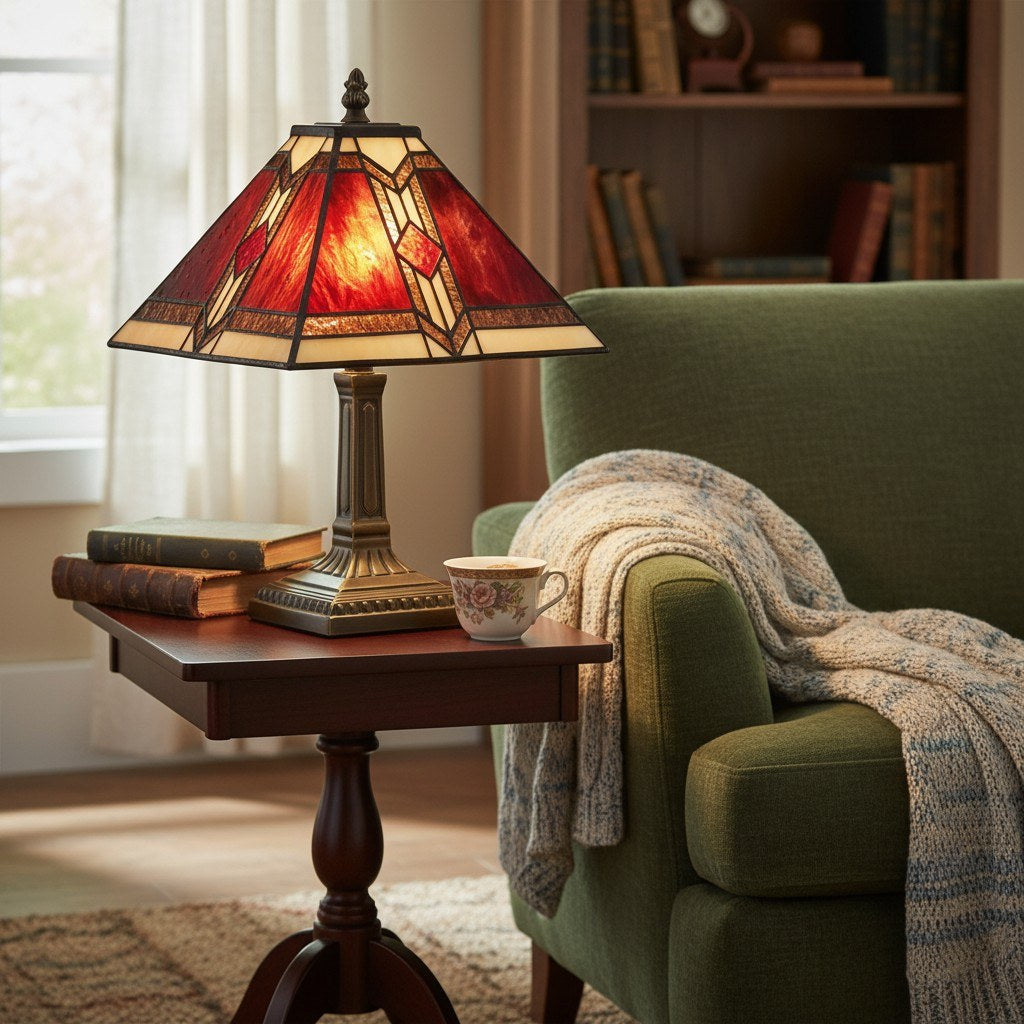 TiffStar Buntglas Tischleuchte – Vintage Stil Buntglas geeignet für Schlafzimmer und Wohnzimmer | Souliia