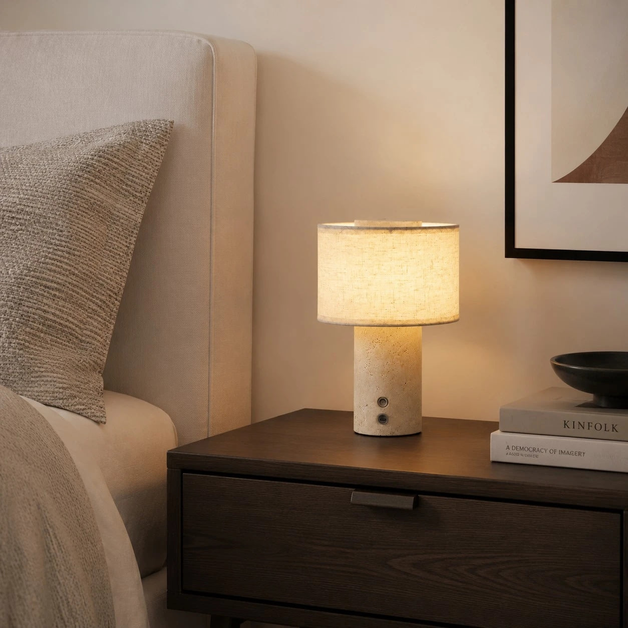 Travertine Stone Rechargeable Touch Table Lamp | Souliia