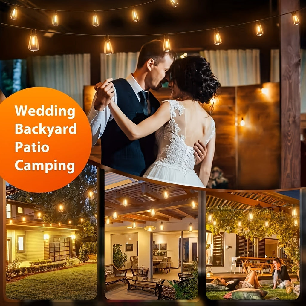 Solara Solar LED String Lights — 100-Foot Length, Dimmable Yellow ST38 Bulbs