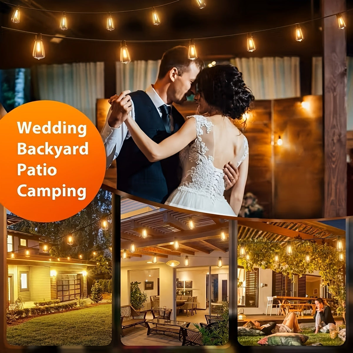 Solara Solar LED String Lights — 100-Foot Length, Dimmable Yellow ST38 Bulbs