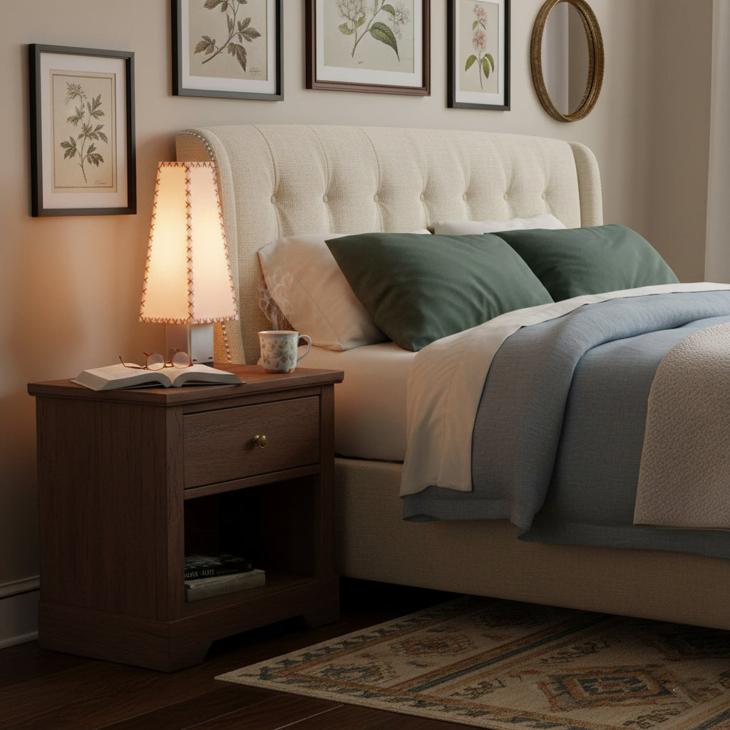 Modern Geometric Metal Table Lamp – Parchment Shade for Bedroom Nightstand Lighting | Souliia