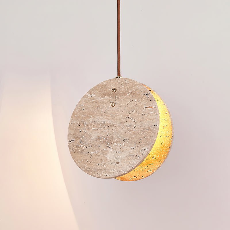 Stone Textured Disc Travertine Pendant Light M04 | Souliia
