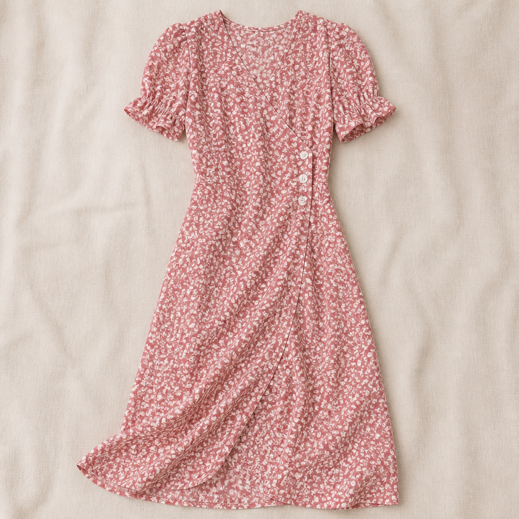SeraphineAura – Ditsy Floral Wrap Midi Dress with Ruched Tulip Hem - Souliia