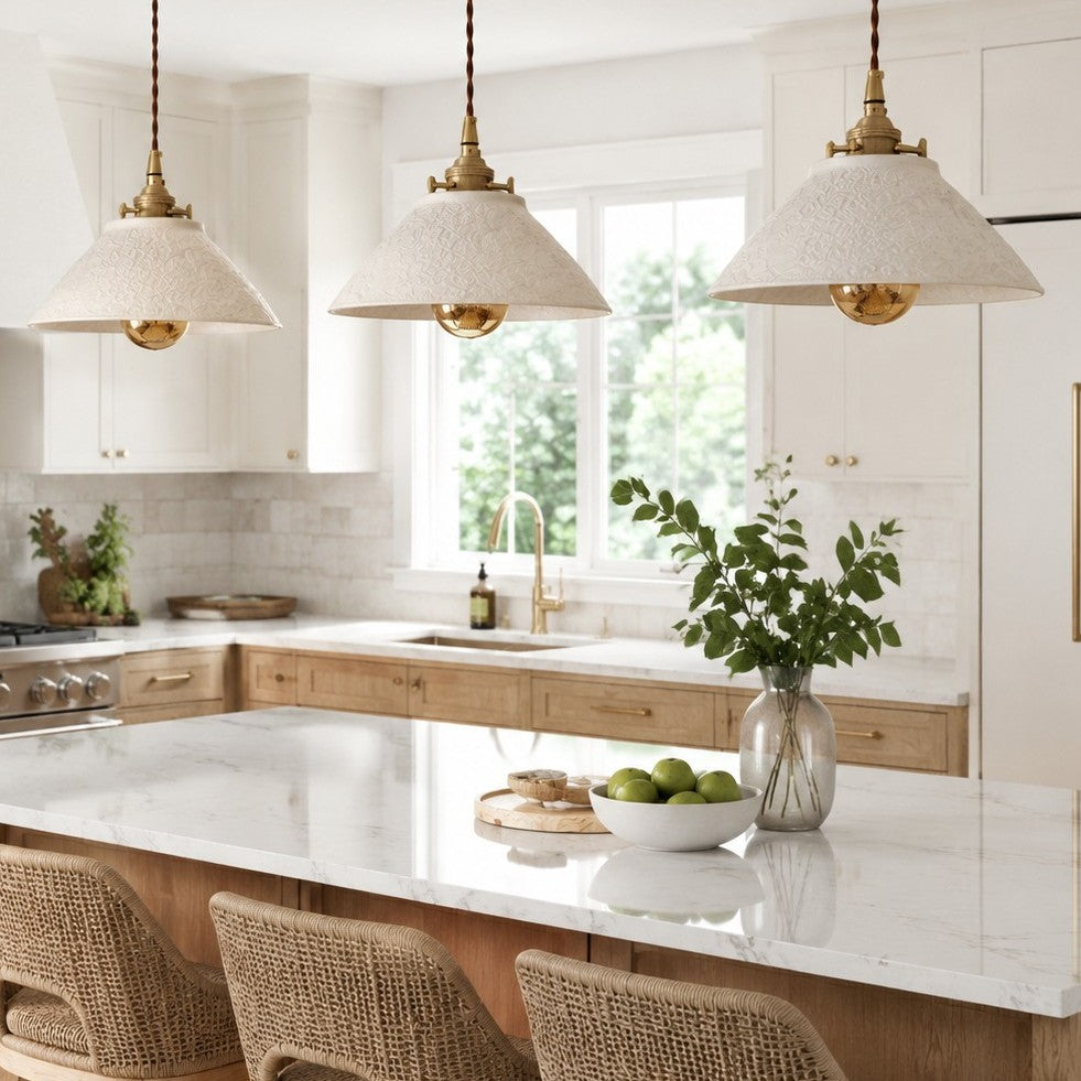 Textured Ceramic Copper Pendant Light | Souliia