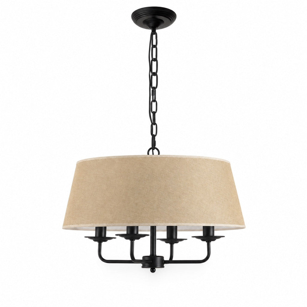 Tela Stoffschirm-Kronleuchter mit geschwungenem Arm-Design und Leinen-Schirmen - Metall Vintage-Stil für Esszimmer | Souliia