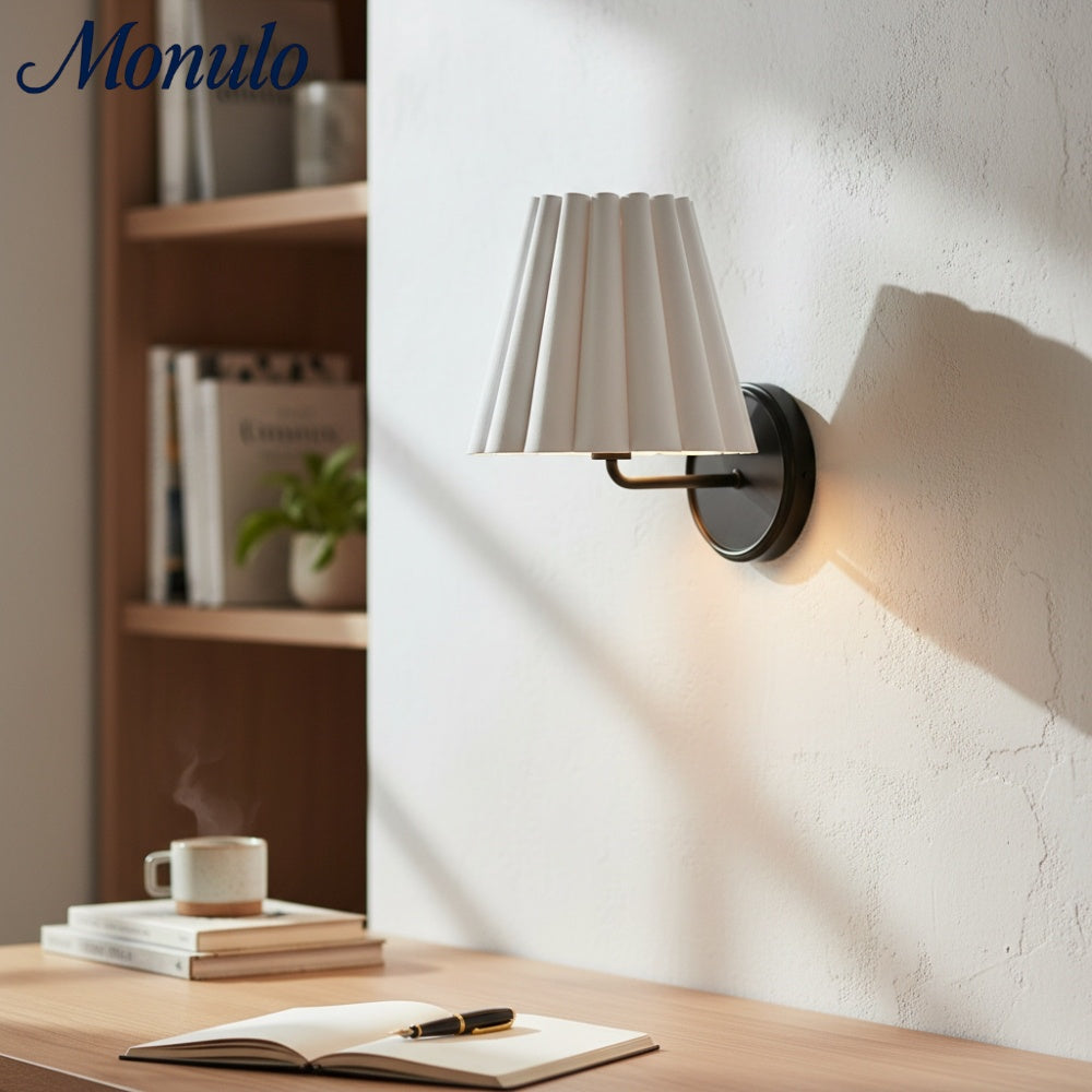 Ruffmeto Textured Pleated Fabric Modern Wall Light for Living Rooms | Souliia