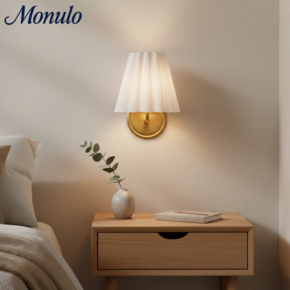 Ruffmeto Textured Pleated Fabric Modern Wall Light for Living Rooms | Souliia