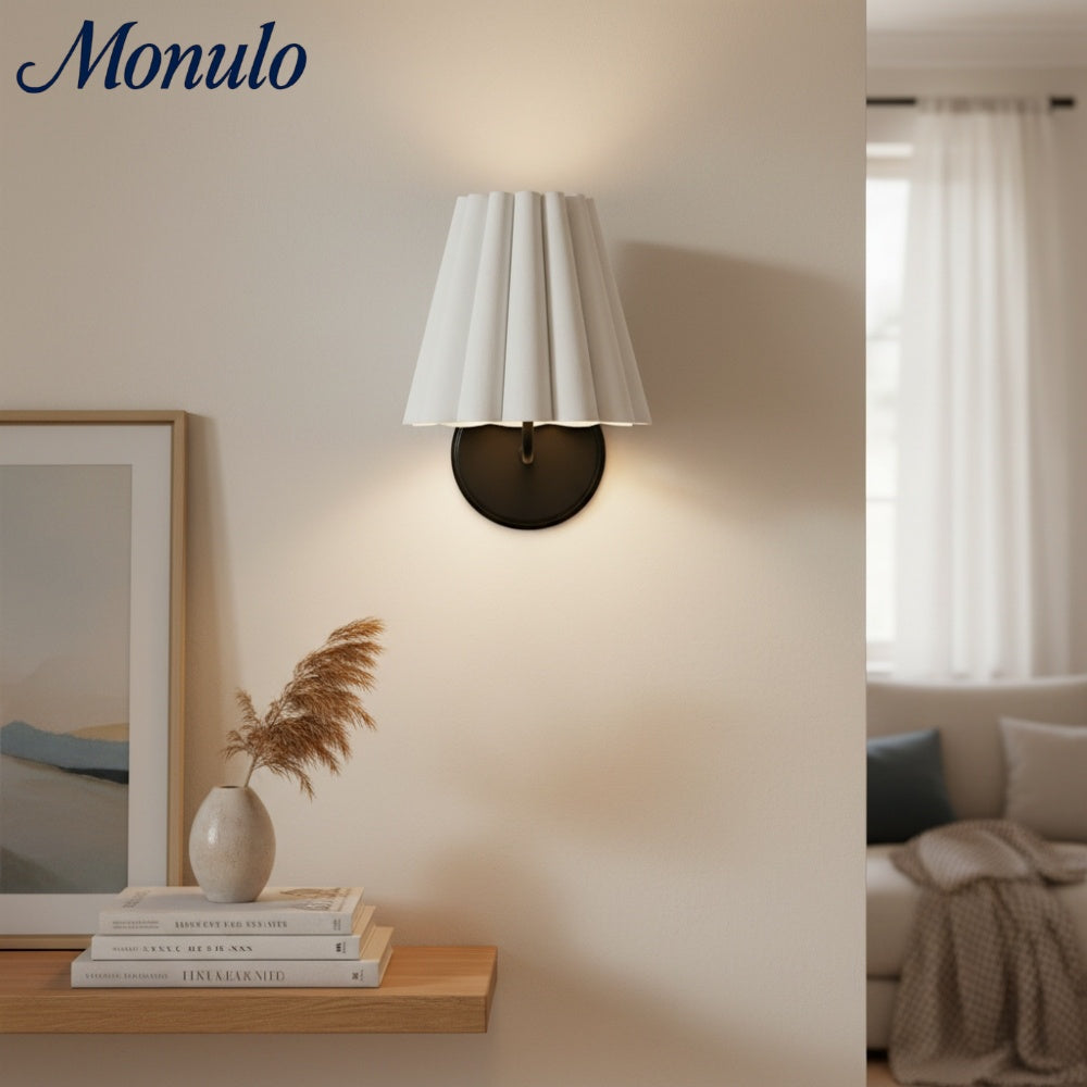 Ruffmeto Textured Pleated Fabric Modern Wall Light for Living Rooms | Souliia