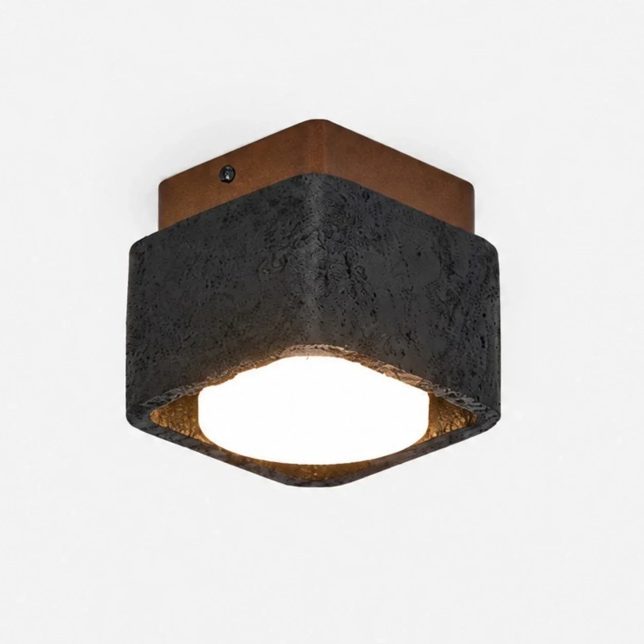 Travertin Quadrat Deckenleuchte mit Holz-Canopy | Souliia