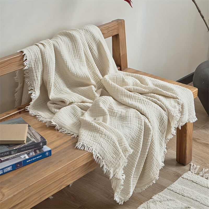 Softcloud Four-Layer Cotton Crepe Blanket — Neutral Beige, Lightweight