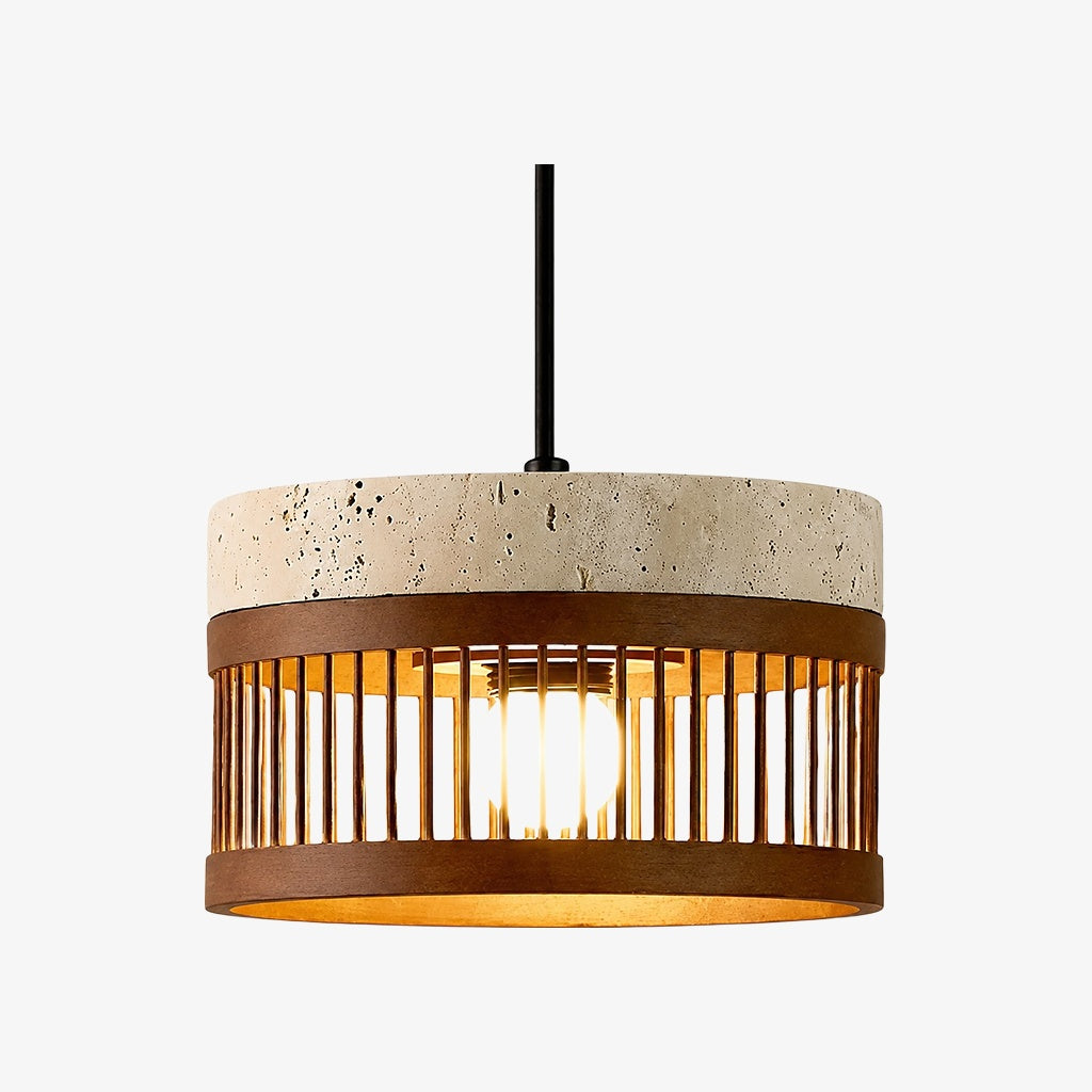 Vintage pendellampe i travertin og metal til spisestuen | Souliia