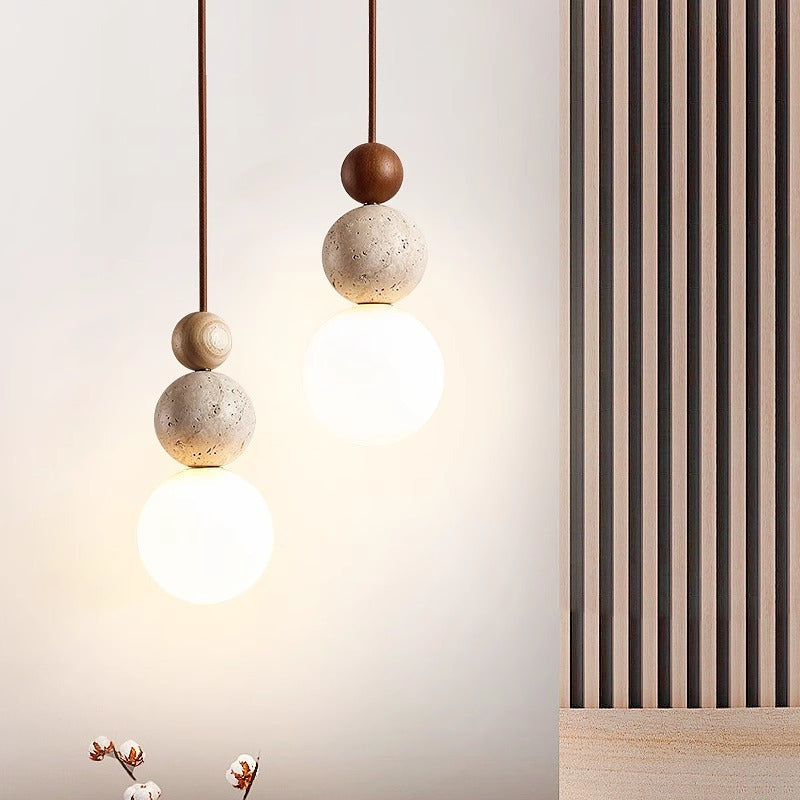 Travertin Stein Creme Retro Minimalistische LED Pendelleuchte | Souliia