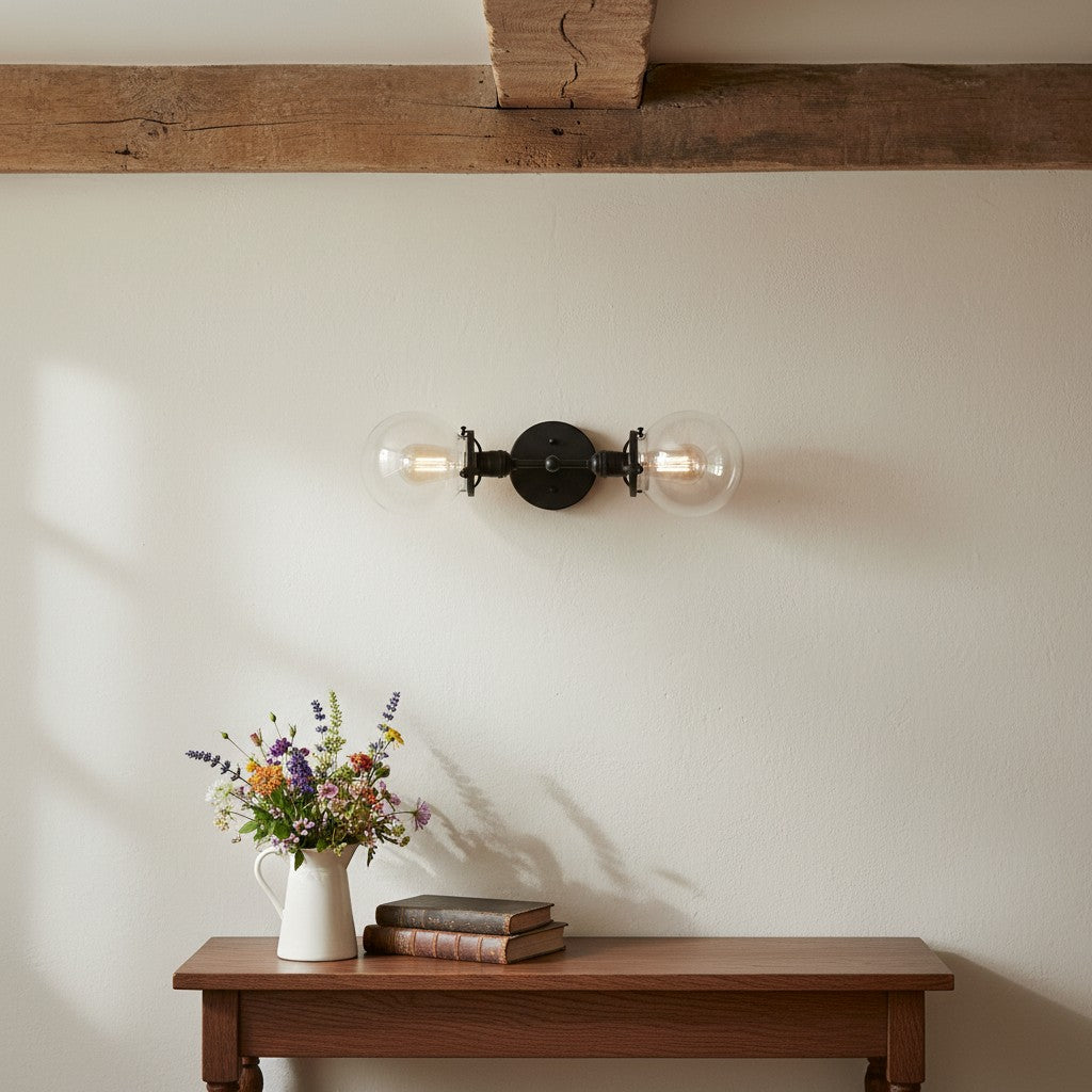 Lumio Globe klare Glas-Wandleuchte – moderne industrielle Wandlampe für Waschtisch & Flur | Souliia