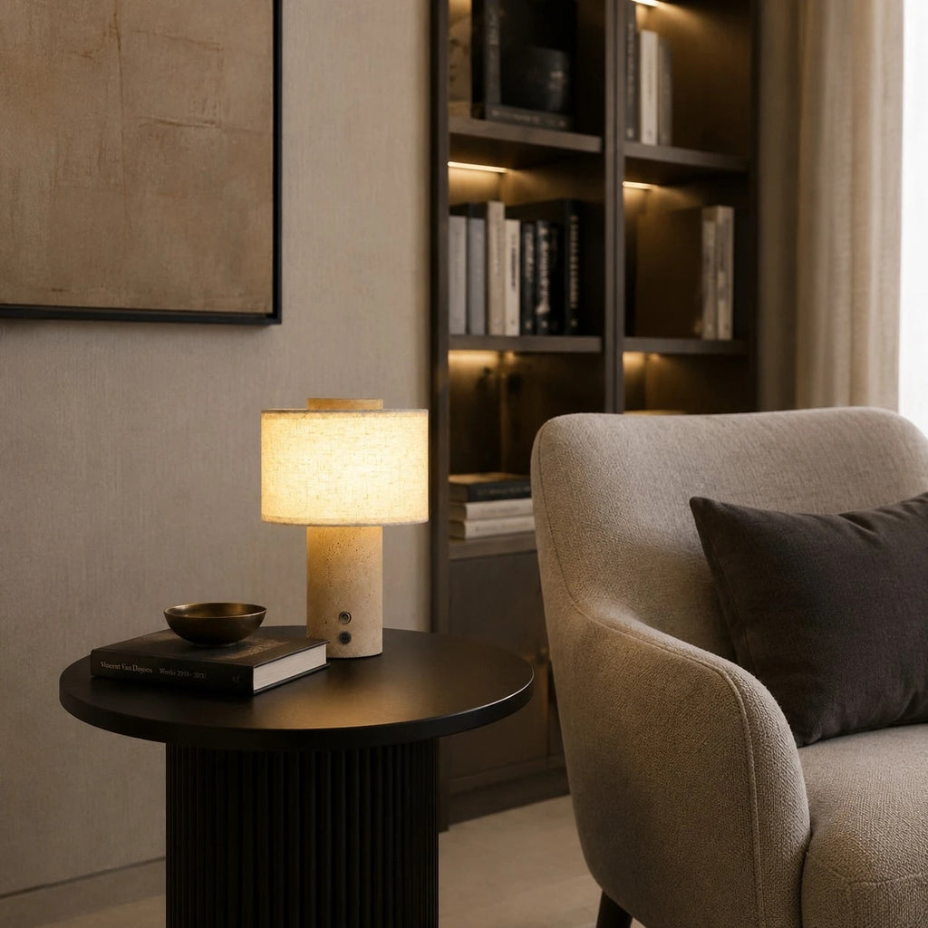 Travertine Stone Rechargeable Touch Table Lamp | Souliia