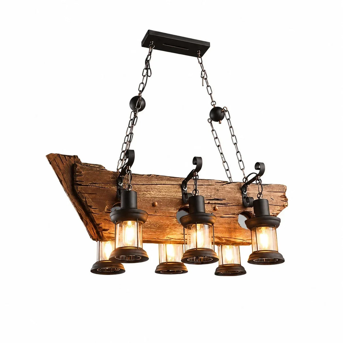 Rustic Industrial Solid Wood Pendant Light Collection | Souliia