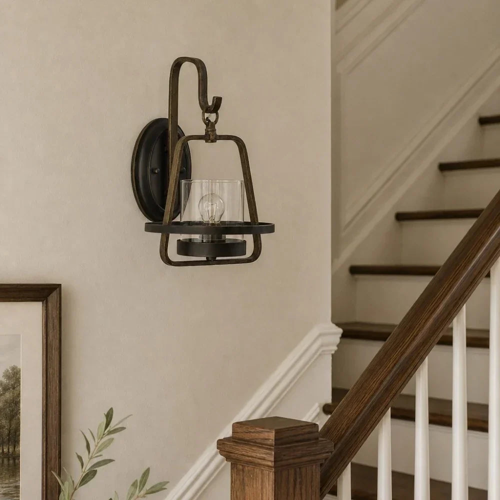 Rust Metal Clear Glass Wall Sconce | Souliia