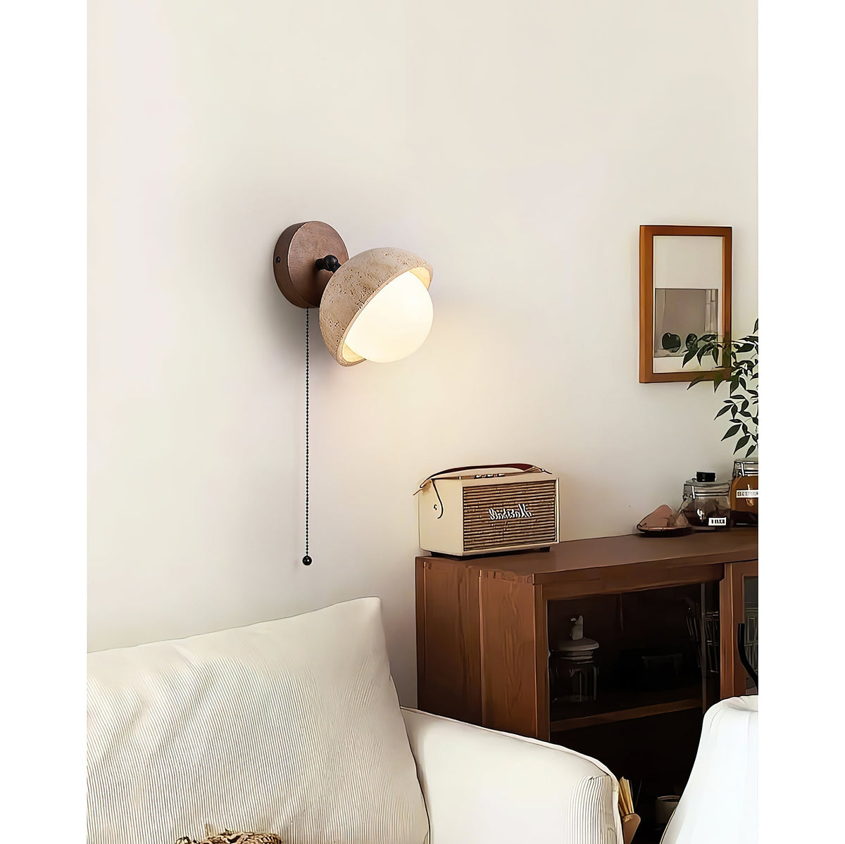 Modern Travertine Wall Lamp – Minimalist Stone Sconce for Bedroom Living Room Hallway | Souliia