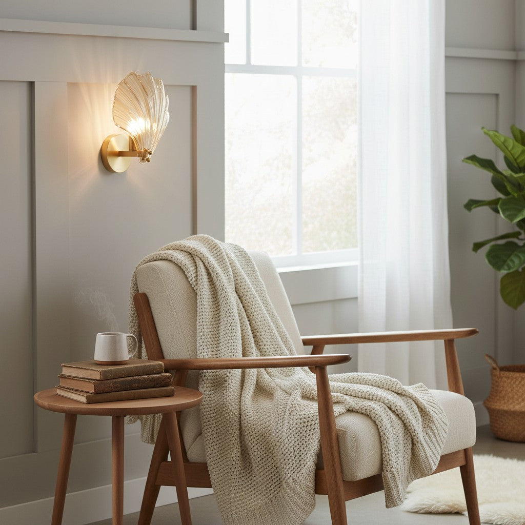 Shellora Stylish Shell Wall Light – Sculptural Glass and Metal Wall Lamp for Home N44 | Souliia