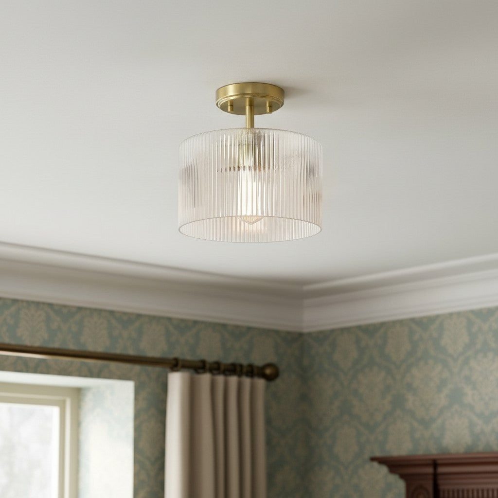 Rivora Fluted Glass Ceiling Lamp Contemporary Semi Flush Mount for Entryway and Living Room | Souliia