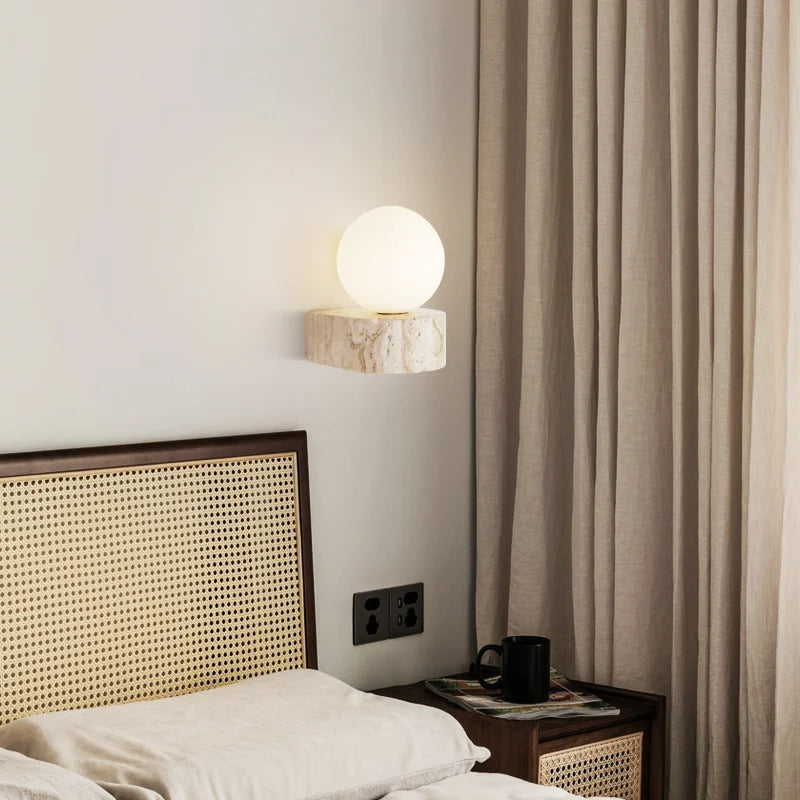 Travertine Hemisphere Wall Sconce | Souliia