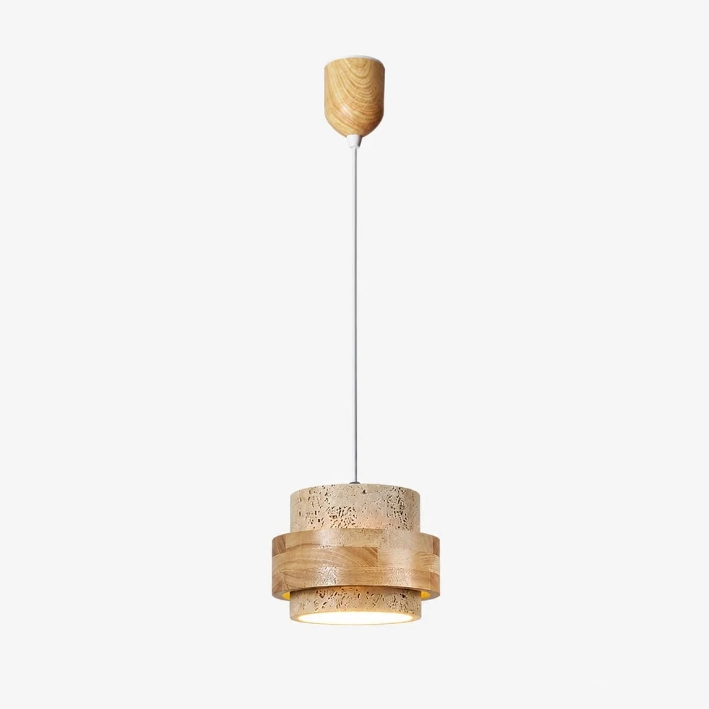 Travertine Stone and Wood Pendant Lamp | Souliia