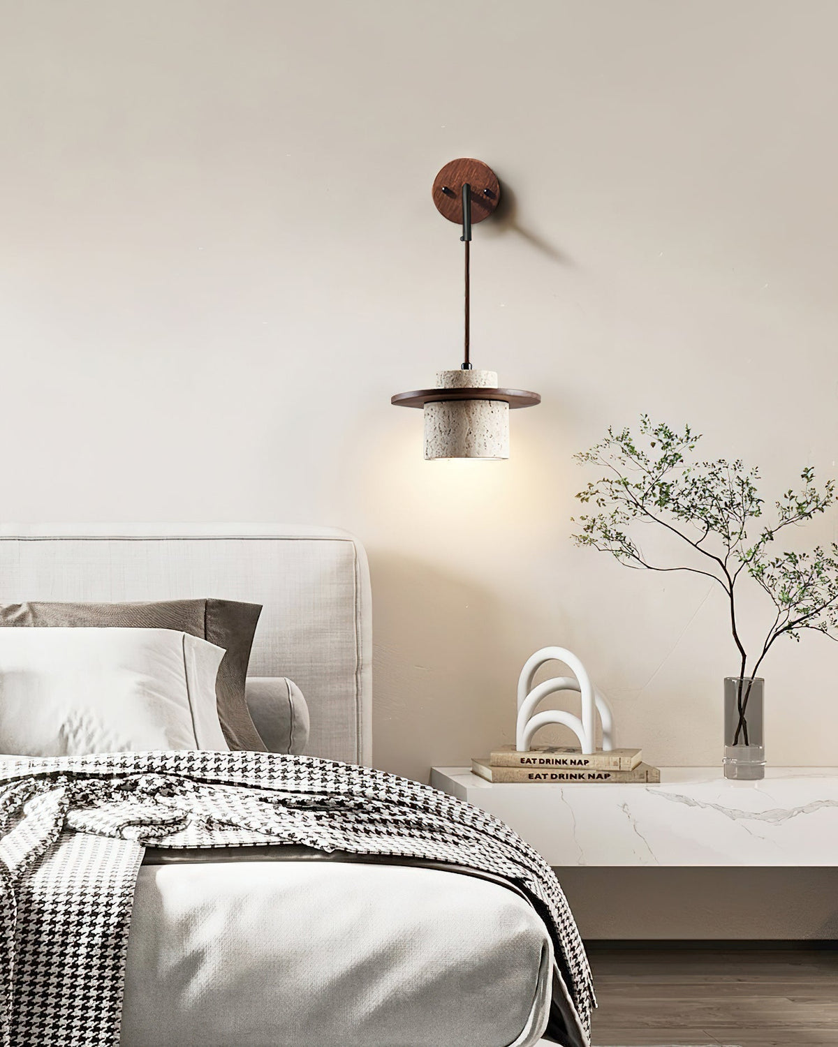 Retro Wabi Sabi Textured Travertine Wall Lamp M01 | Souliia