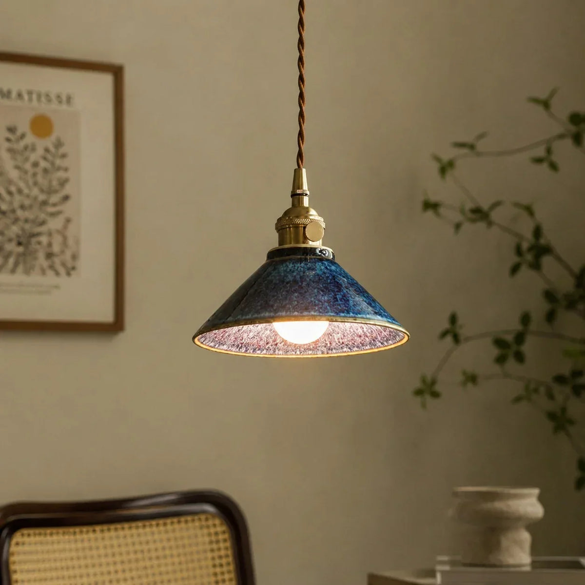 Lampada a sospensione vintage in ceramica smaltata a forno per sala da tè | Souliia